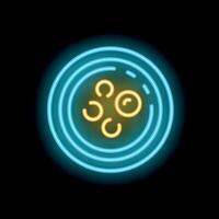 Neon icon of dumplings served on a plate glowing on a dark background vector