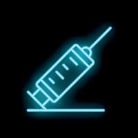 Neon syringe giving injection on black background vector