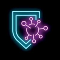 Neon sign representing a shield protecting from a virus, representing the immune system fighting back vector