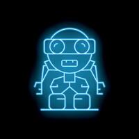 Neon blue robot character standing with glowing eyes and mouth open vector