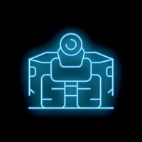 Neon blue icon of a mining farm rig showing gpu and cooling fans for cryptocurrency mining vector