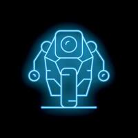 Glowing neon line icon of a robot showing artificial intelligence concept on a black background vector