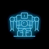 Blue neon sign showing a retro robot standing against a black background vector