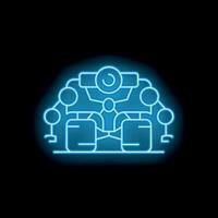 Neon blue artificial intelligence controlling servers and data flow vector