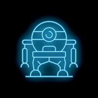 Blue neon sign of a robot standing with big eye on a black background vector
