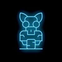 Blue neon style robot toy with square head and big round eyes standing on platform vector