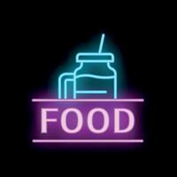 Neon sign of food with smoothie jar and drinking straw vector