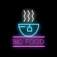 Neon sign of steaming bio food in a bowl vector