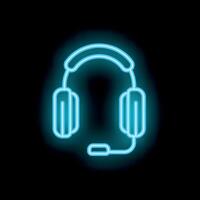 Glowing neon headset icon representing communication and support vector