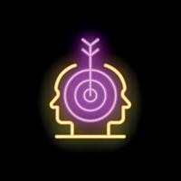 Neon icon of two people sharing a common objective with arrow hitting target vector