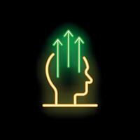 Neon sign of human head with three arrows pointing up representing personal development vector