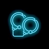 Glowing neon handcuffs icon on black background representing law enforcement vector