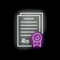 Neon style icon of agreement with signature and quality sign being approved vector