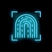 Neon fingerprint scanner detecting identity in blue glowing lines vector