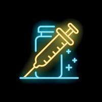 Neon style icon of syringe injecting into vial vector