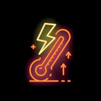 Neon thermometer showing increasing temperature with lightning bolt behind vector