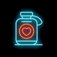 Neon icon of a bottle with love potion glowing on dark background vector