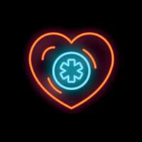 Neon heart shape with a star of life symbol shining brightly vector