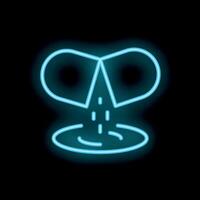 Blue neon sign of open medical capsule dissolving in water on black background vector