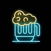 Glowing neon line beer mug with foam icon isolated on black background vector