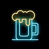 Neon sign of fresh beer with foam overflowing mug on black background vector
