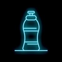 Blue neon sign showing a reusable water bottle on black background vector