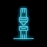 Blue neon icon of a safety belt is glowing on a black background vector