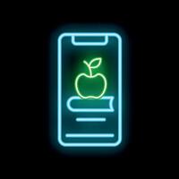 Neon icon of apple on book displayed on smartphone for online education vector