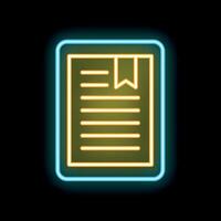 Glowing neon icon of a document with bookmark on a black background vector