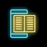 Neon sign representing an ebook reader displaying an open book vector