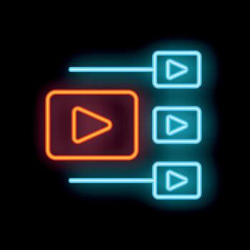 Neon sign showing platform algorithm choosing and distributing content vector