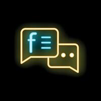 Neon facebook chat message notification icon glowing on dark background vector