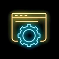 Neon icon of browser window representing web development process vector