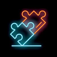 Neon puzzle pieces connecting on black background vector