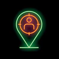 Neon icon of location pin pointing person with crosshair vector