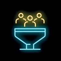 Neon icon of sales funnel with customers falling into it vector