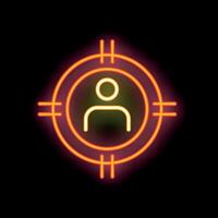 Neon icon of person in crosshair representing targeting customers vector