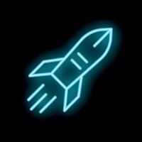 Neon blue rocket taking off from launchpad vector
