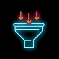 Neon funnel showing data being concentrated into narrow results vector