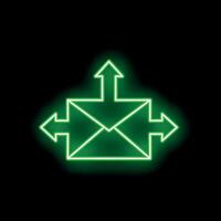 Green neon mail envelope sending and receiving concept icon vector