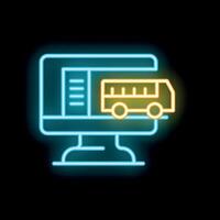 Neon icon of delivery truck coming out of computer screen representing online delivery service vector