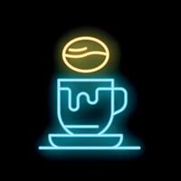 Glowing neon sign of steaming cup of coffee with coffee bean vector
