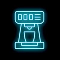 Blue neon sign showing a coffee machine is glowing on a black background vector