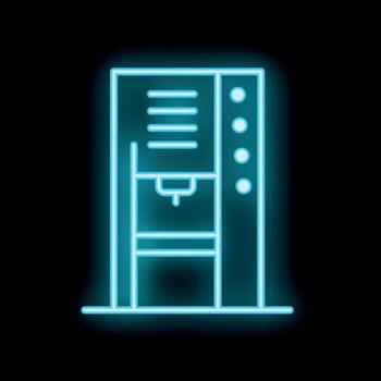 azul neón firmar de café máquina con botones para latté y Café exprés en negro antecedentes vector