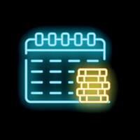 Neon icon of calendar showing scheduled payment day vector