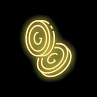 Neon sign of two gold coins with letter g showing guaranty concept vector