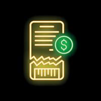 Neon icon of torn contract document symbolizing bankruptcy and financial loss vector