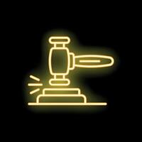 Neon gavel striking sound block icon on black background vector