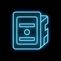 Bright blue neon outline of a computer server is glowing on a black background vector