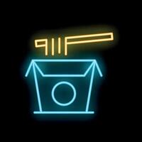 Neon sign showing chopsticks picking up noodles from take away box vector